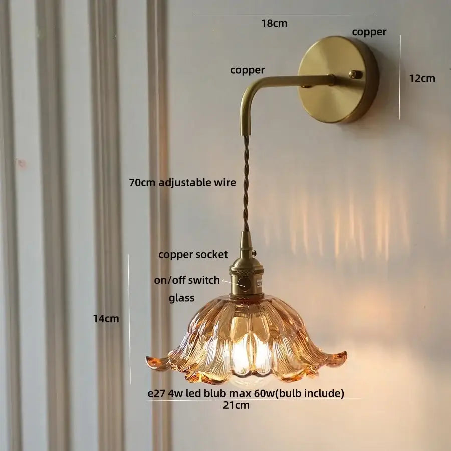 Amber Glass Nordic Brass Wall Sconce