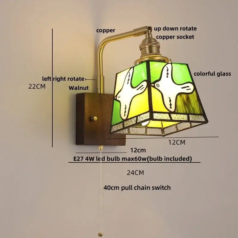 Amber Glass Wall Sconce Walnut