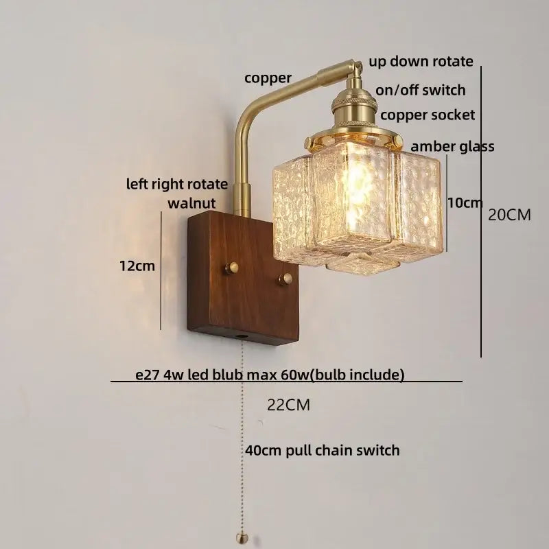 Amber Glass Wall Sconce Walnut