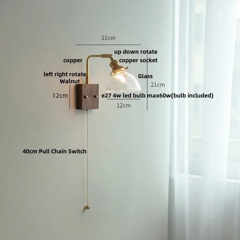 Amber Glass Wall Sconce Walnut