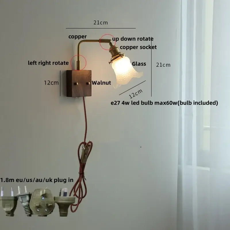 Amber Glass Wall Sconce Walnut
