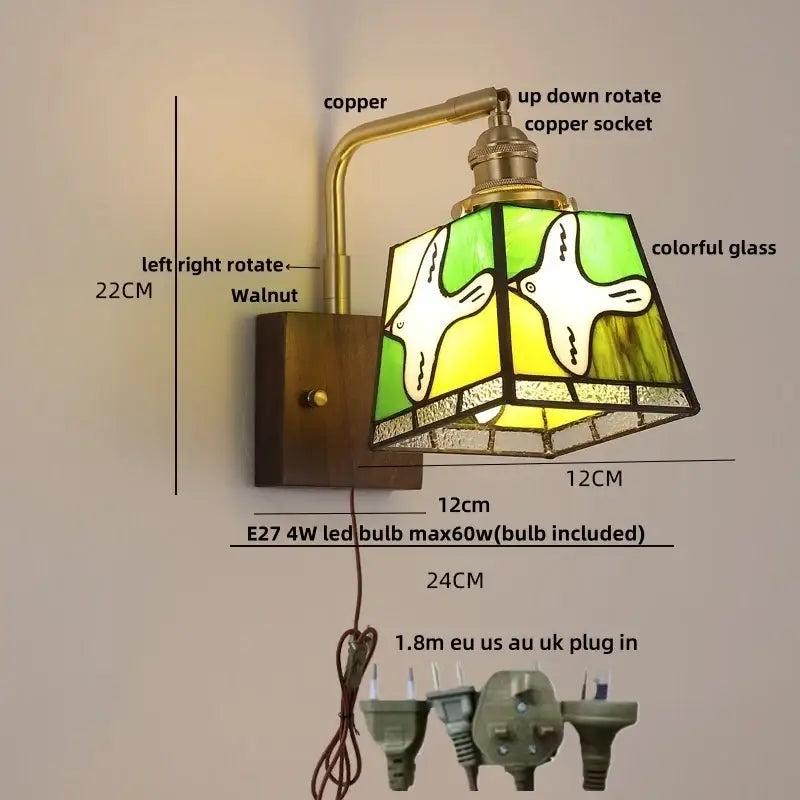 Amber Glass Wall Sconce Walnut