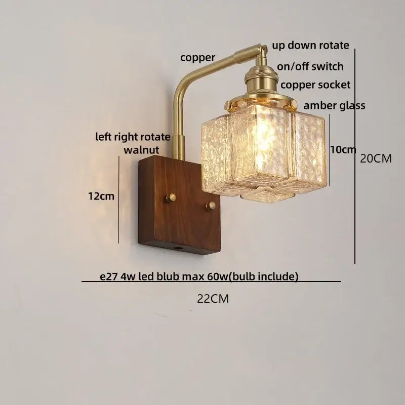 Amber Glass Wall Sconce Walnut