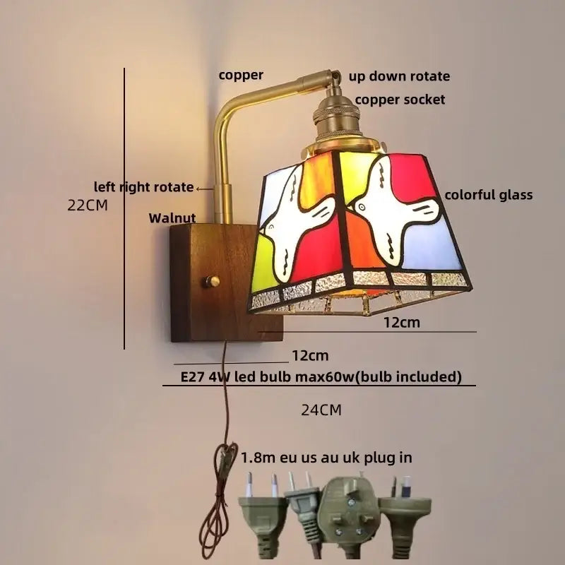 Amber Glass Wall Sconce Walnut