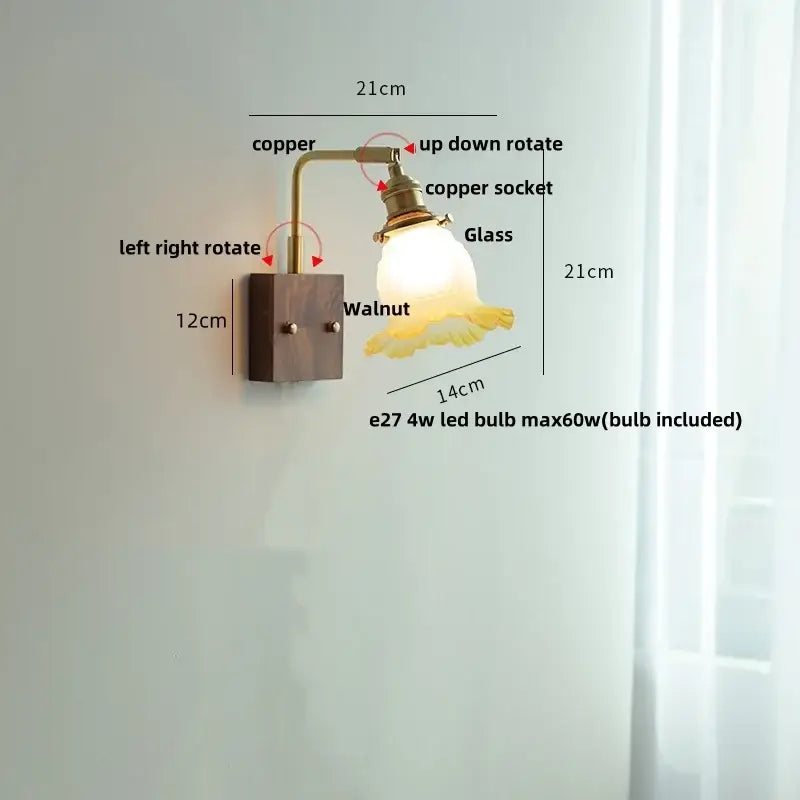 Amber Glass Wall Sconce Walnut