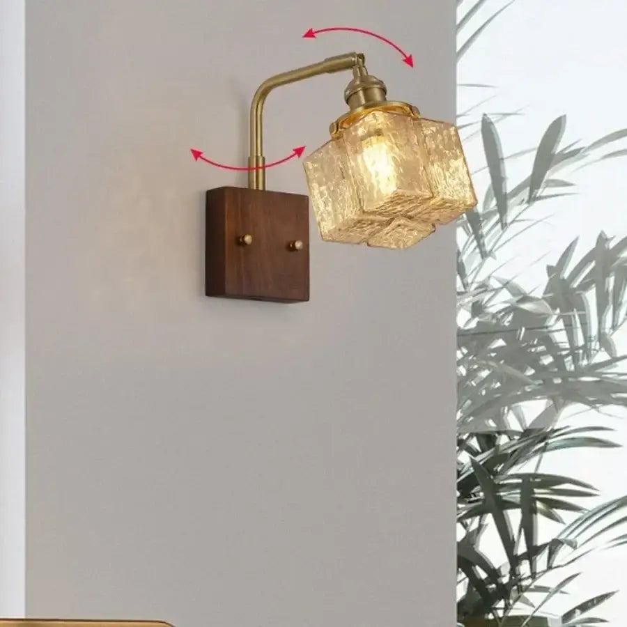 Amber Glass Wall Sconce Walnut