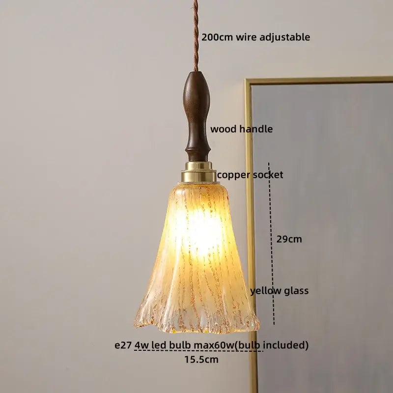 Amber Glass Wood Pendant
