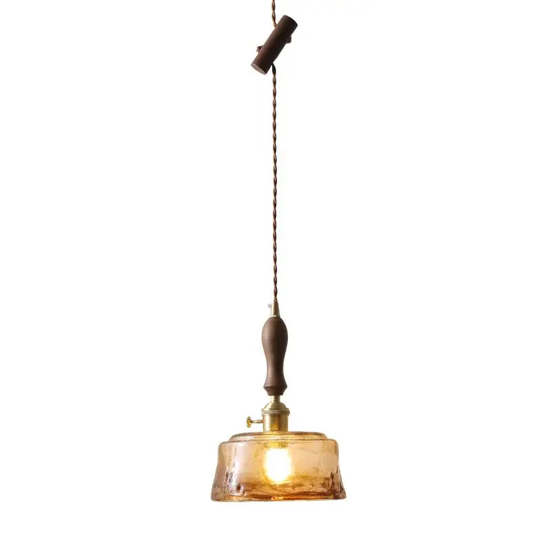Amber Glass Wood Pendant