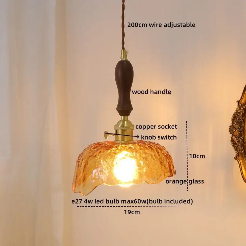 Amber Glass Wood Pendant
