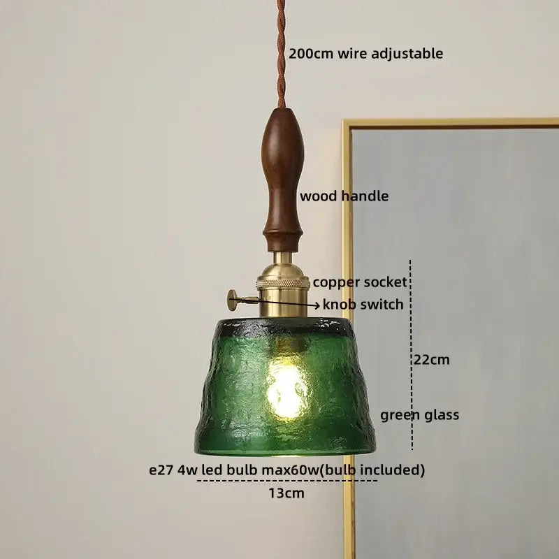 Amber Glass Wood Pendant