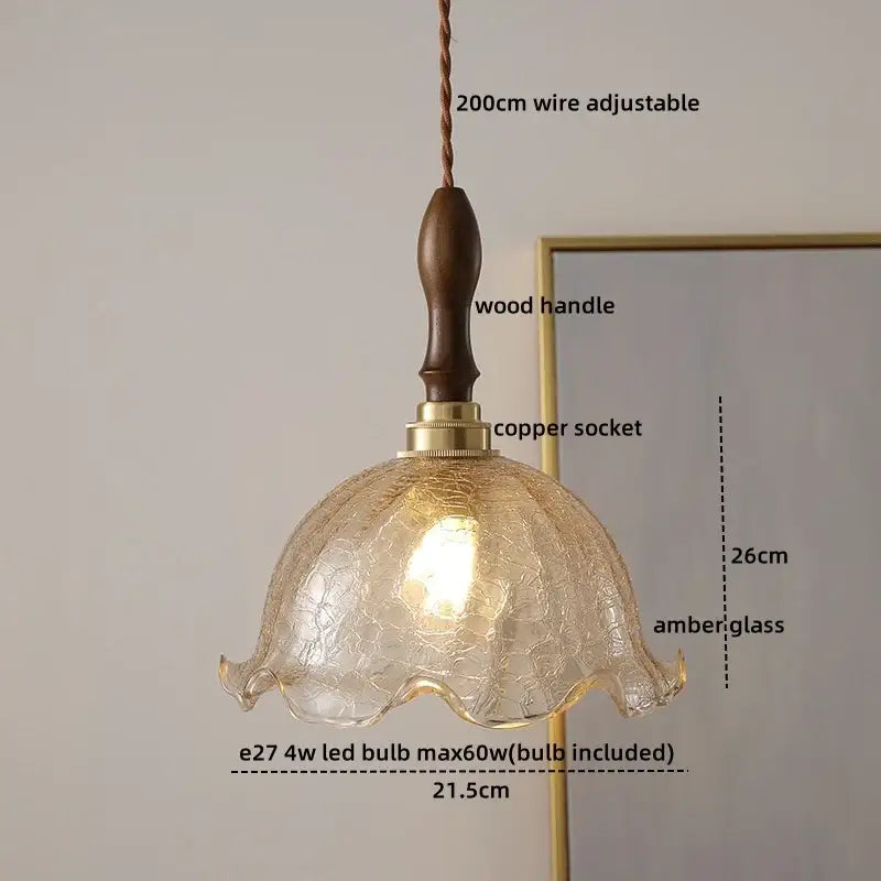 Amber Glass Wood Pendant
