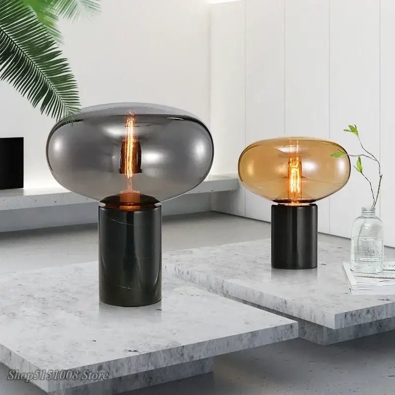 Amber Glass Table Lamp Compact