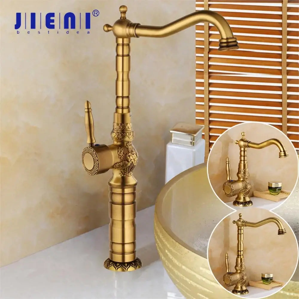 Antique Brass Floral Kitchen Faucet