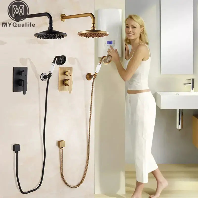 Black Gold Brass Shower Mixer
