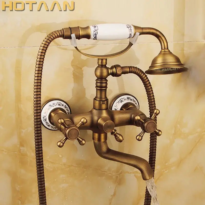 Antique Brass Shower Kit Ceramic