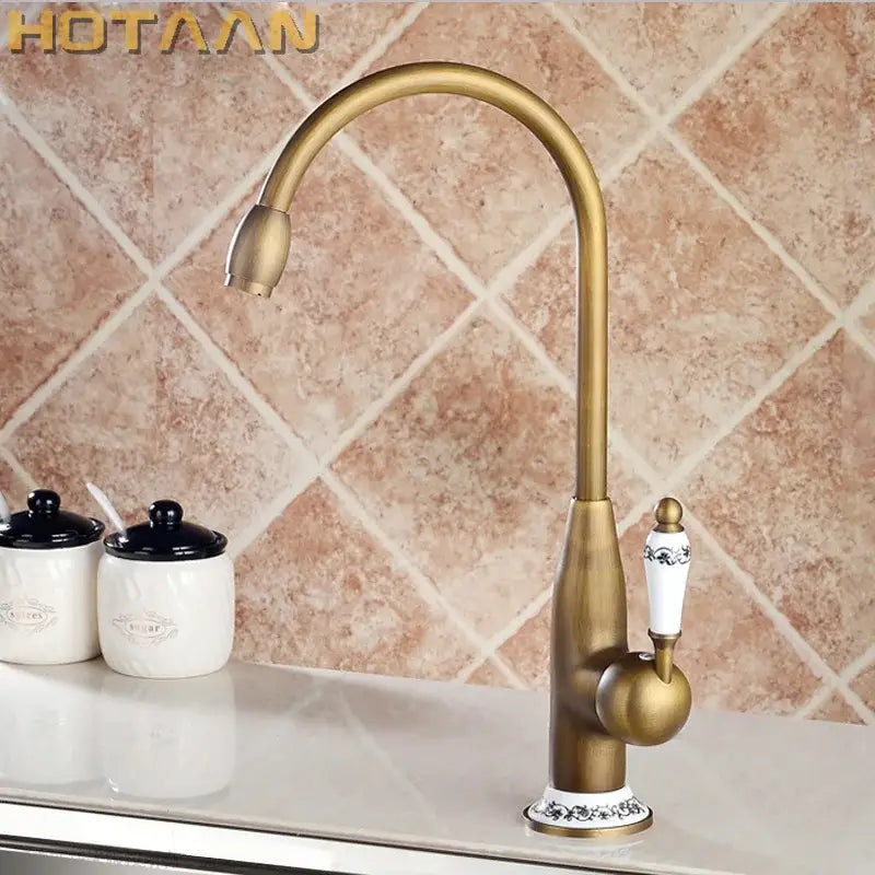 Brass Floral Ceramic Handle Kitchen Faucet