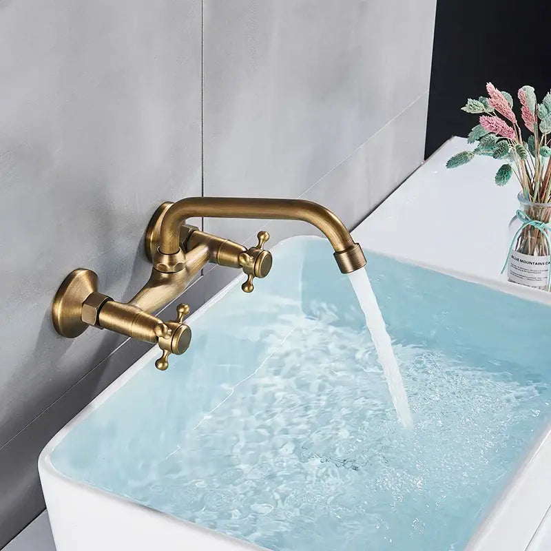 Brass Cross Handle Kitchen Faucet