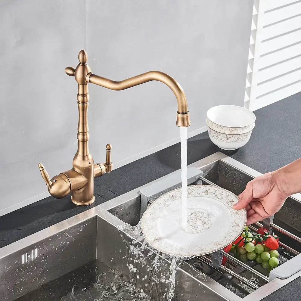 Antique Brass Kitchen Faucet with Filtration