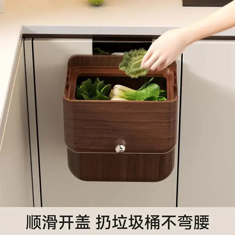 Wood Grain Trash Can Antique Style Kitchen