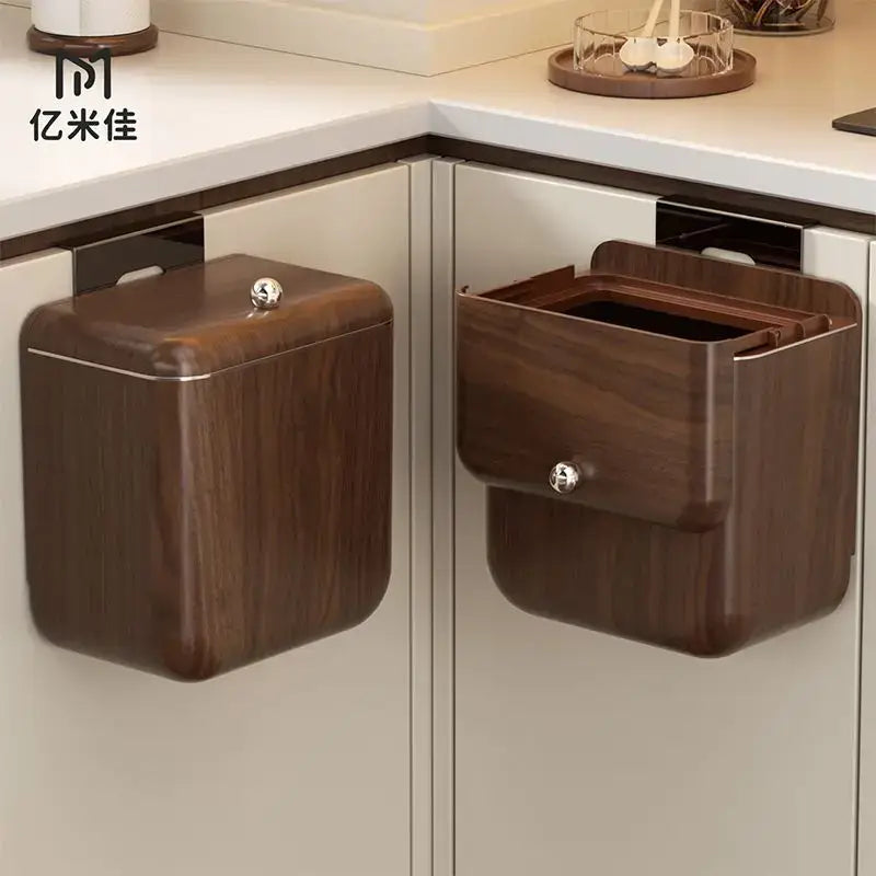 Wood Grain Trash Can Antique Style Kitchen