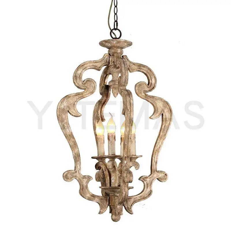 Wood Chandelier Distressed Candle Dining Room Light