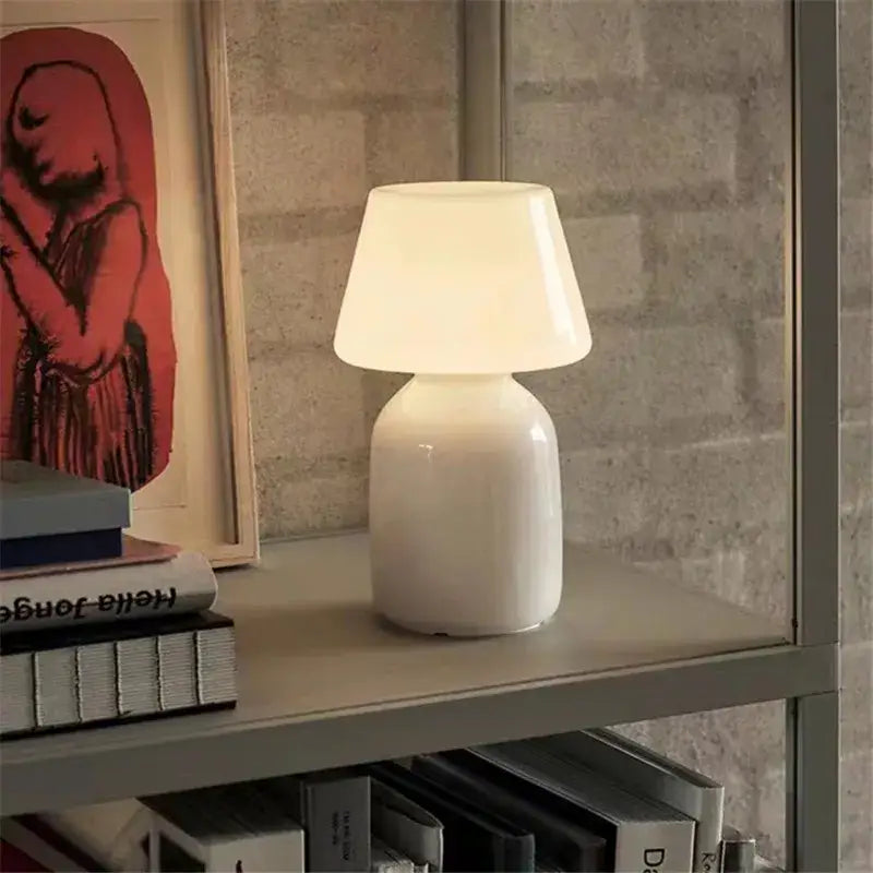 White Mushroom Glass Lamp