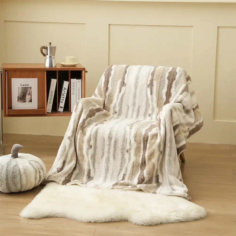 Beige Faux Rabbit Throw