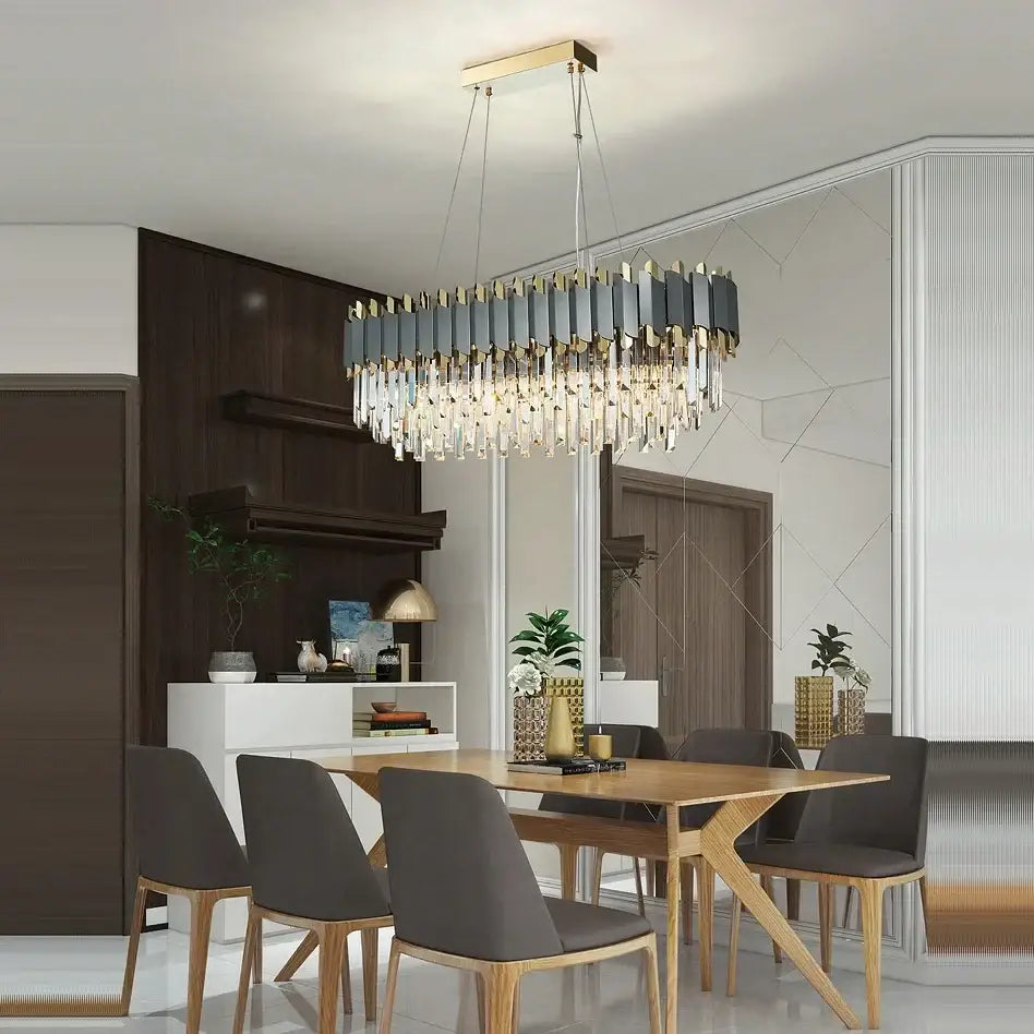 Gray Gold Crystal Chandelier