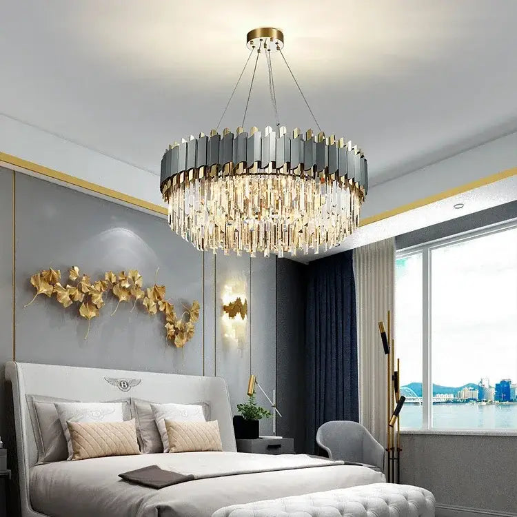 Gray Gold Crystal Chandelier