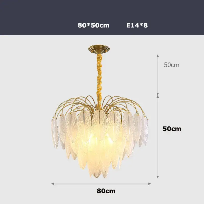 White Glass Feather Chandelier