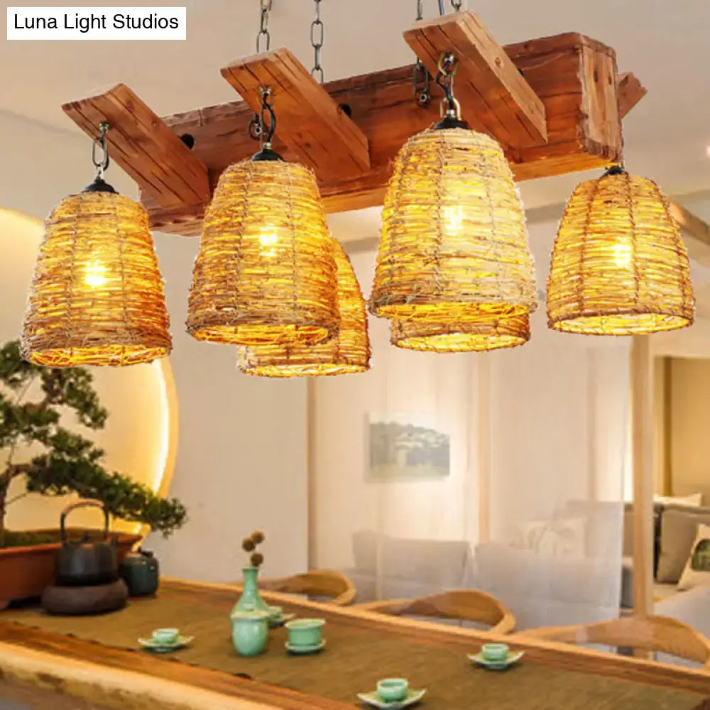Brown Wicker Tapered Chandelier