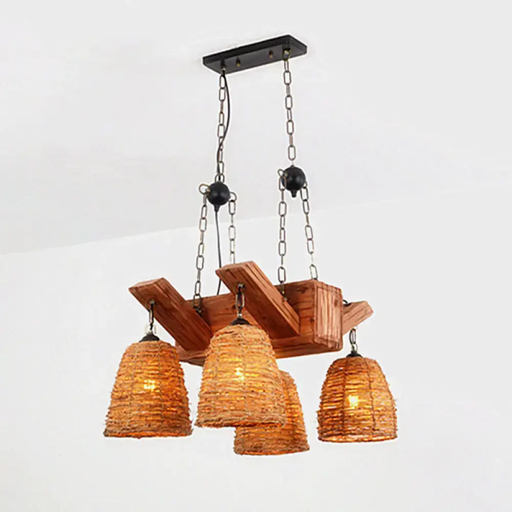 Brown Wicker Tapered Chandelier