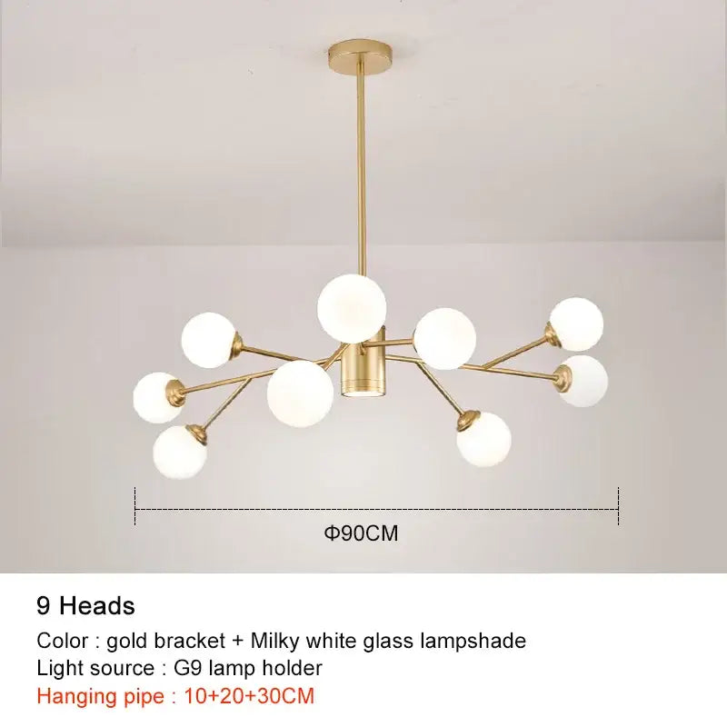 Black Glass Globe Chandelier 18-Head Gold