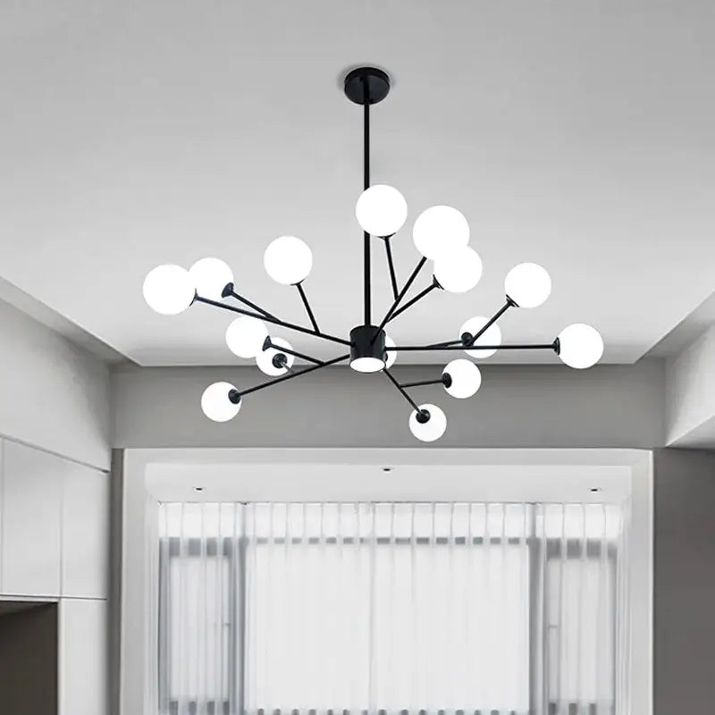 Black Glass Globe Chandelier 18-Head Gold