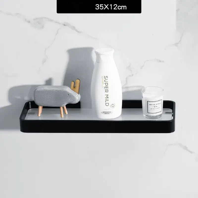 Black Glass Bathroom Shelf 50cm Wall-Mounted
