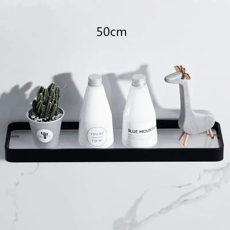 Black Glass Bathroom Shelf 50cm Wall-Mounted