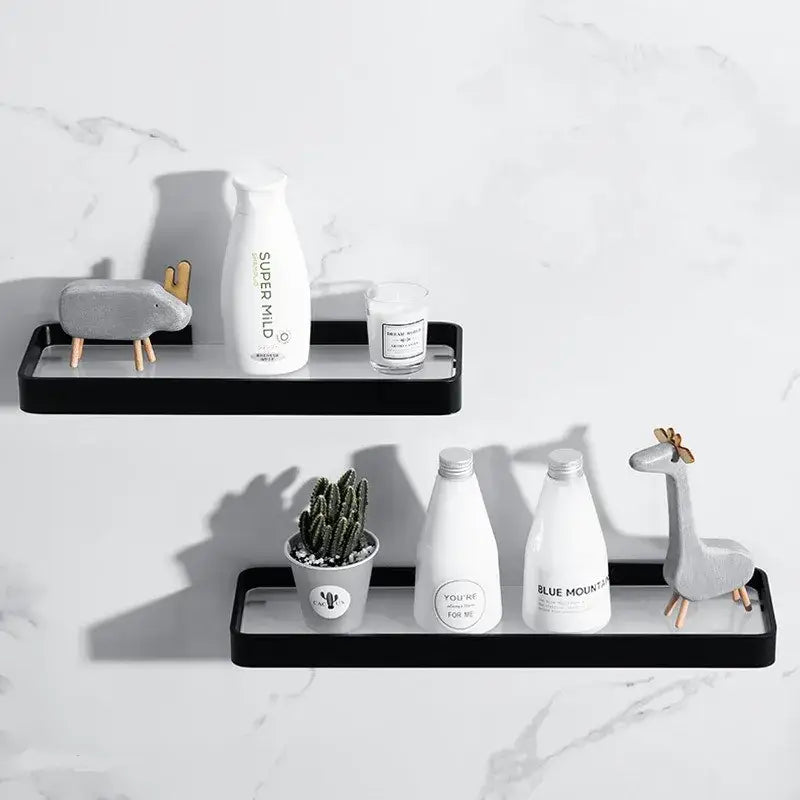 Black Glass Bathroom Shelf 50cm Wall-Mounted