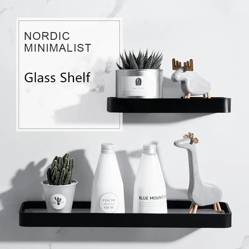 Black Glass Bathroom Shelf 50cm Wall-Mounted