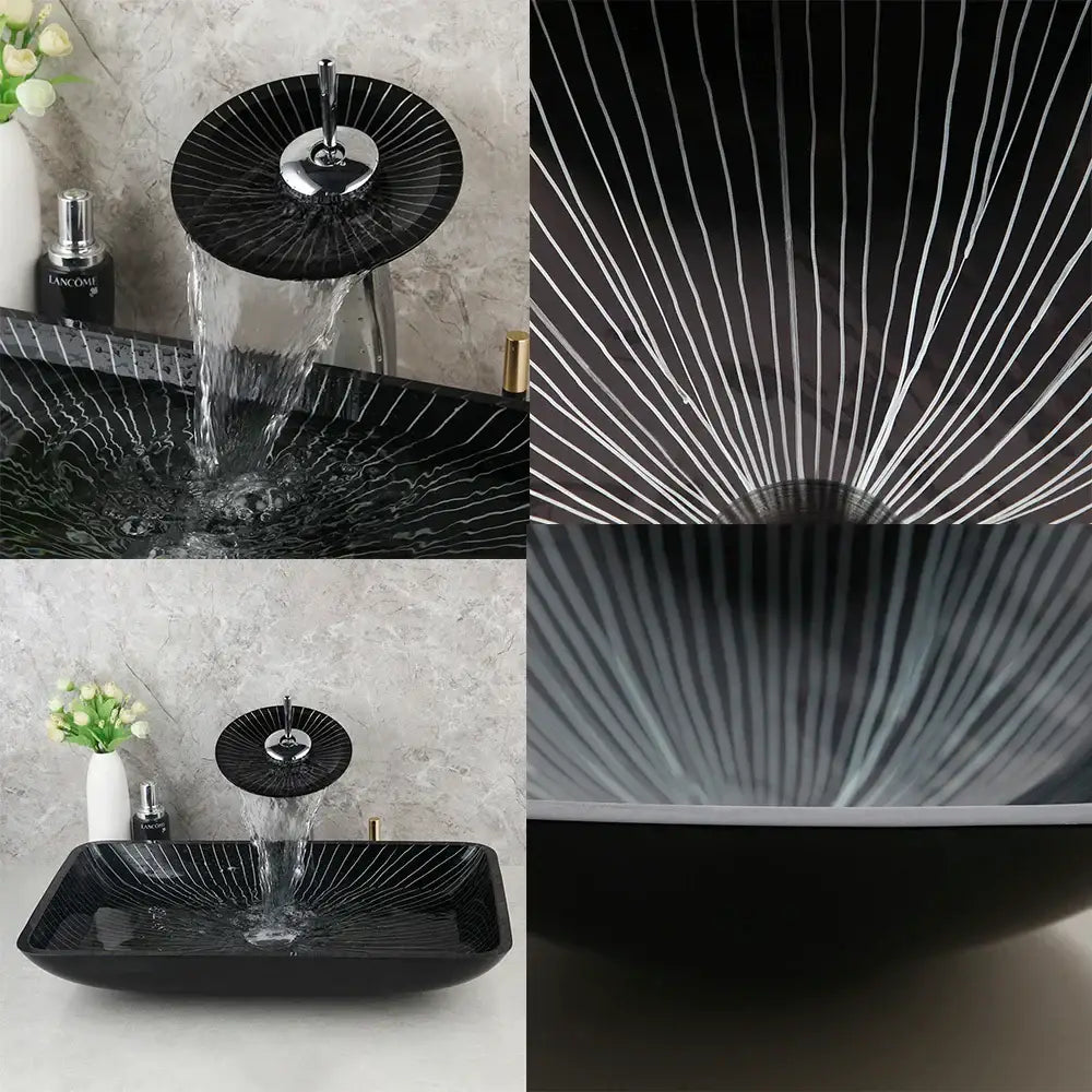 Black Glass Sink Set