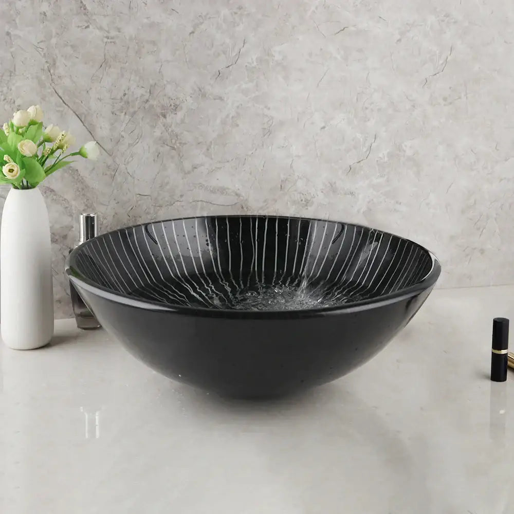Black Glass Sink Set