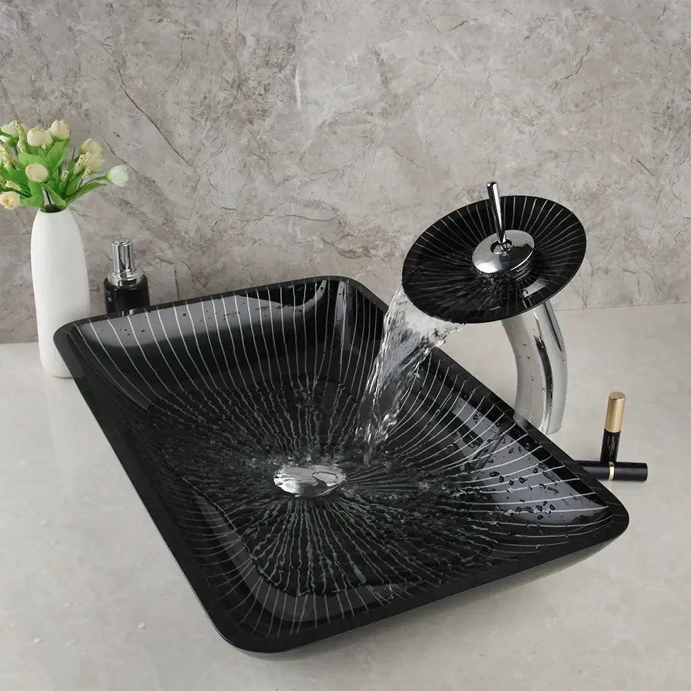 Black Glass Sink Set