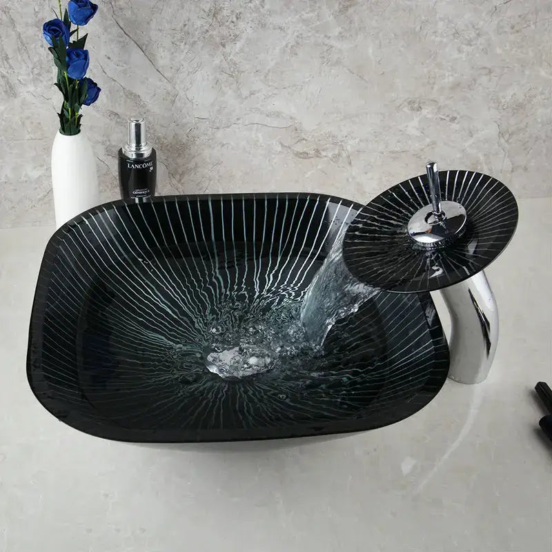 Black Glass Sink Set