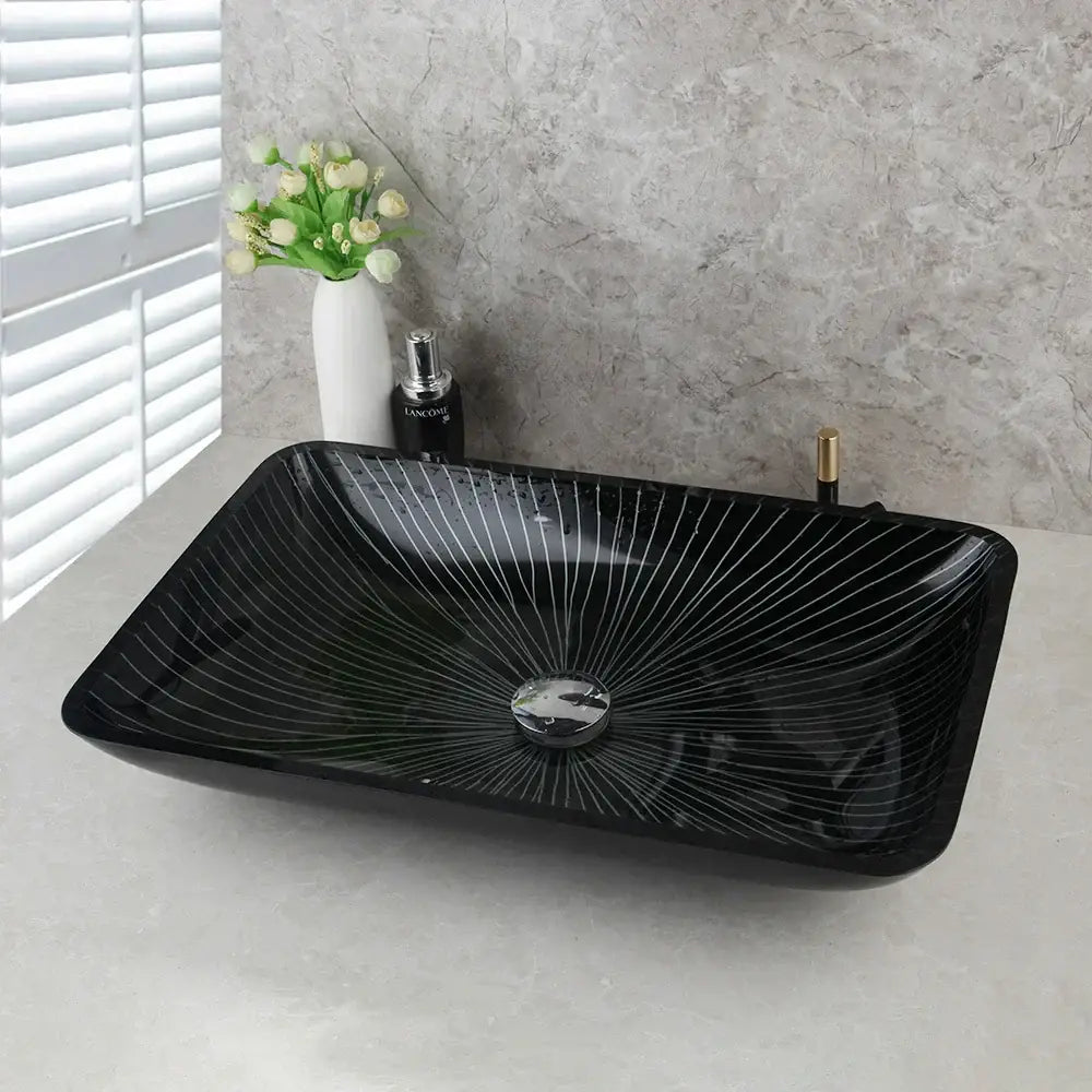 Black Glass Sink Set