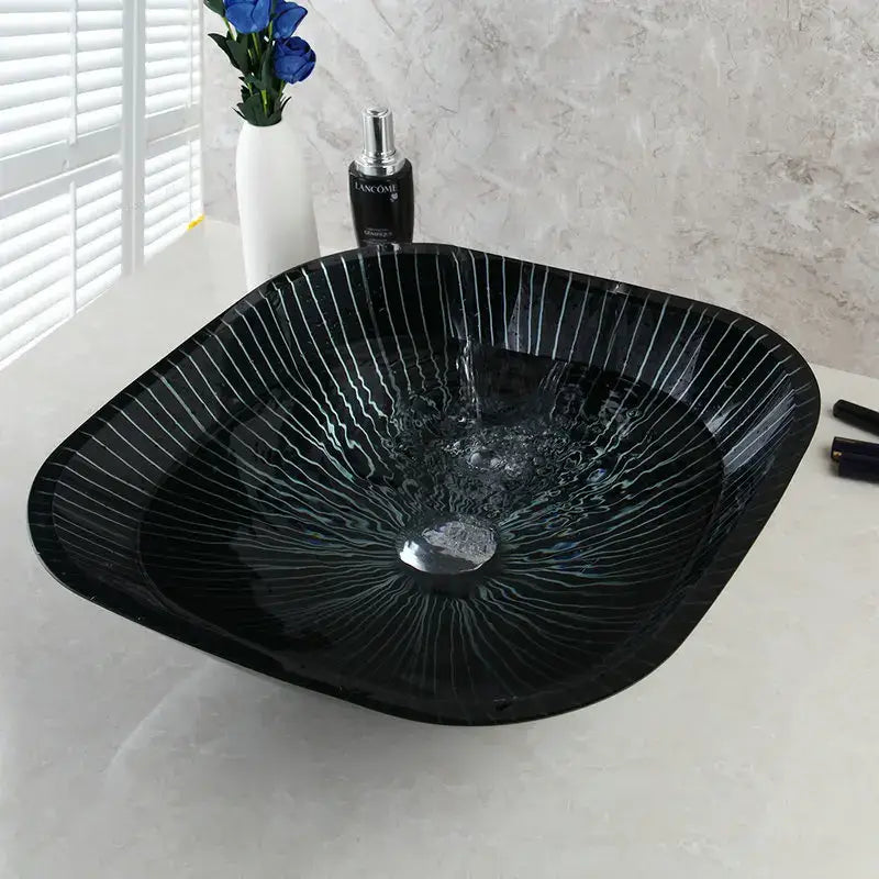 Black Glass Sink Set