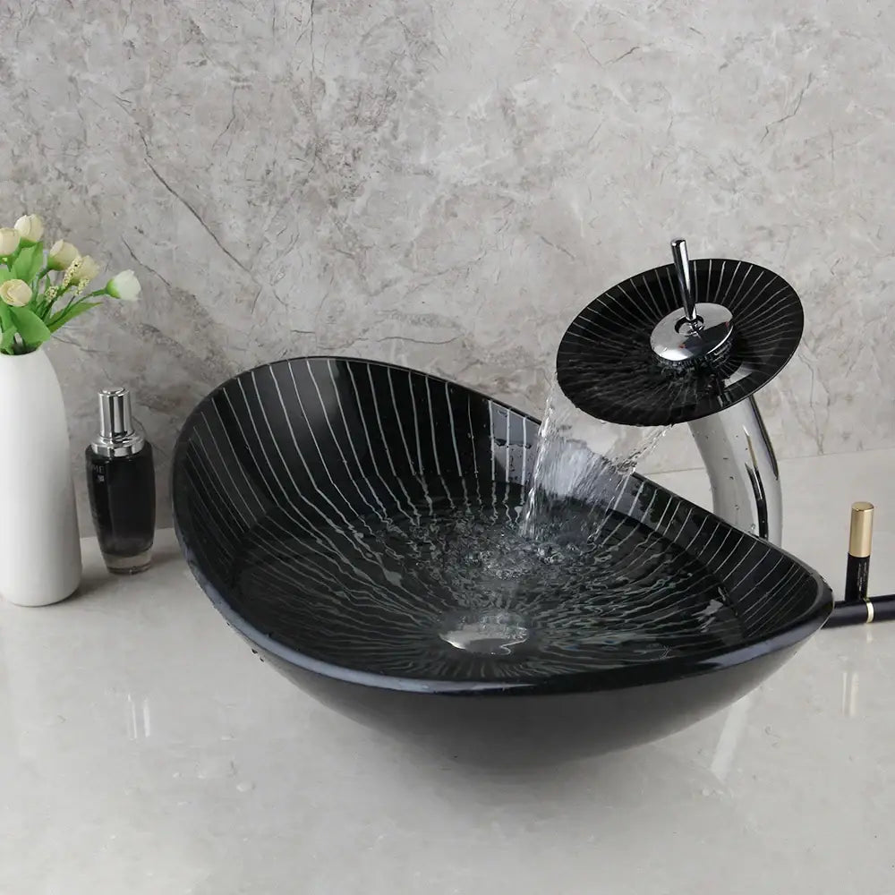 Black Glass Sink Set