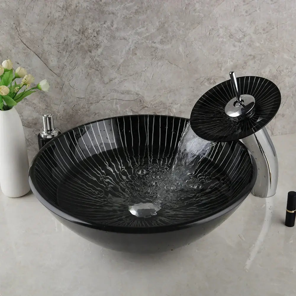 Black Glass Sink Set