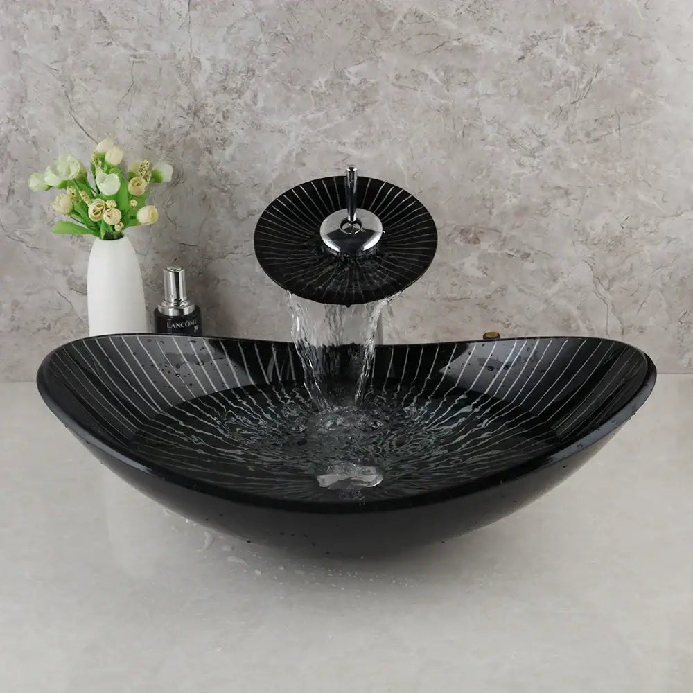 Black Glass Sink Set
