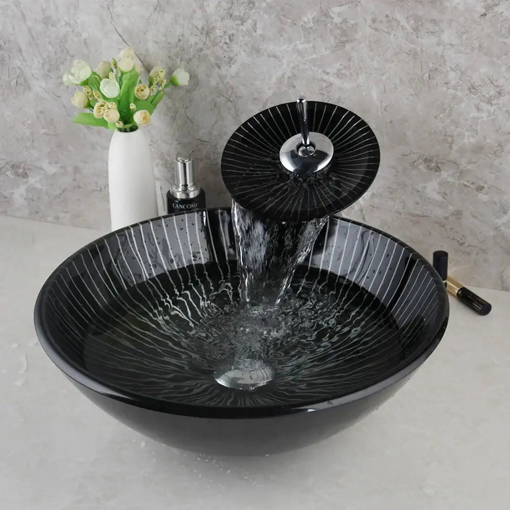 Black Glass Sink Set