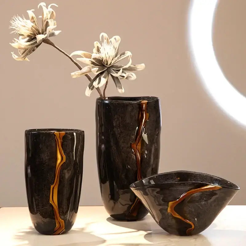 Black Gold Glass Vase