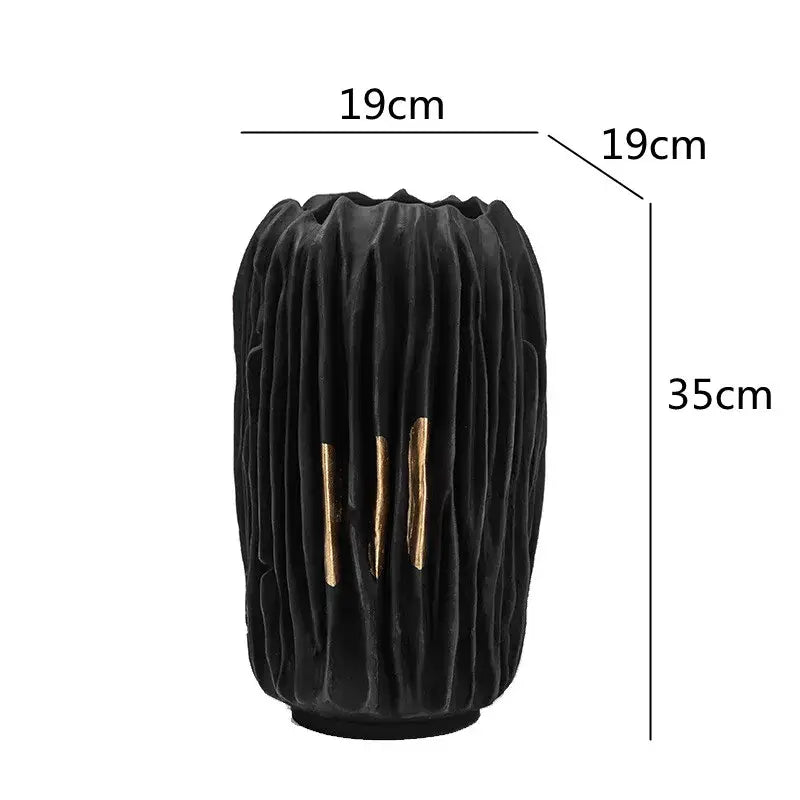 Black Gold Abstract Vase Crease Texture